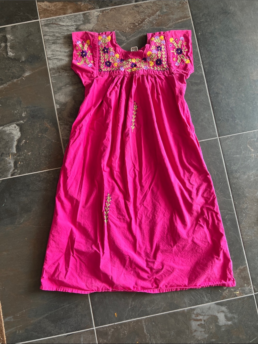 Bright Fuchsia Embroidered Peasant Dress